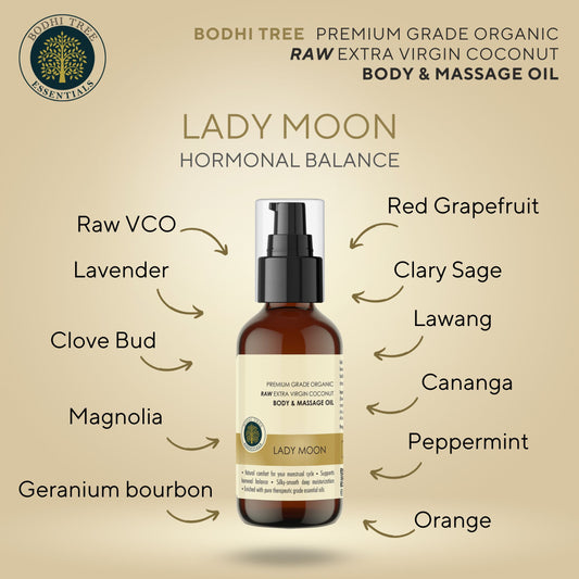 Bodhi Tree Premium Grade Organic Raw Extra Virgin Coconut Body & Massage Oil - Lady Moon 120 ml