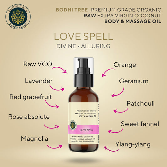 Bodhi Tree Premium Grade Organic Raw Extra Virgin Coconut Body & Massage Oil - Love Spell 120 ml