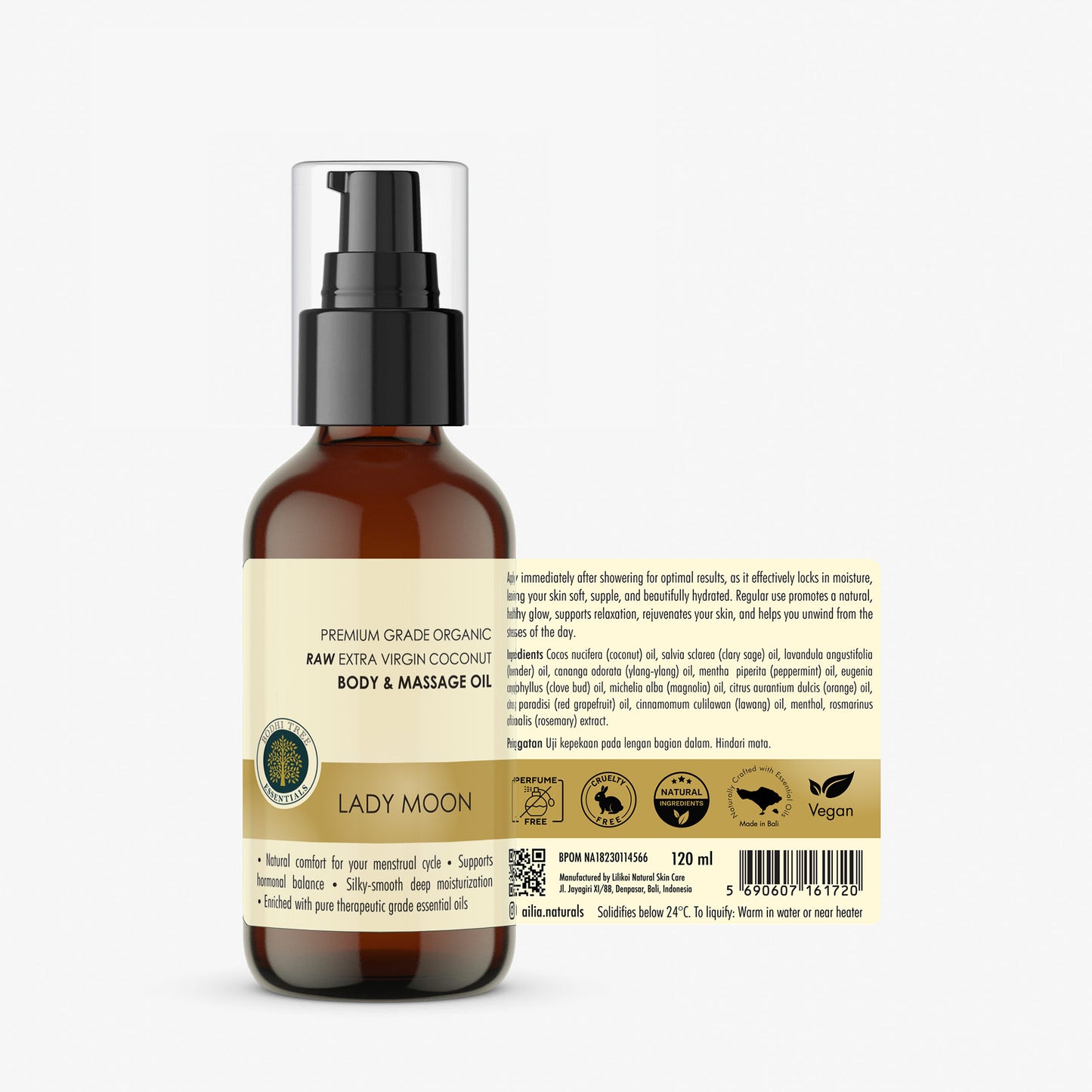 Bodhi Tree Premium Grade Organic Raw Extra Virgin Coconut Body & Massage Oil - Lady Moon 120 ml