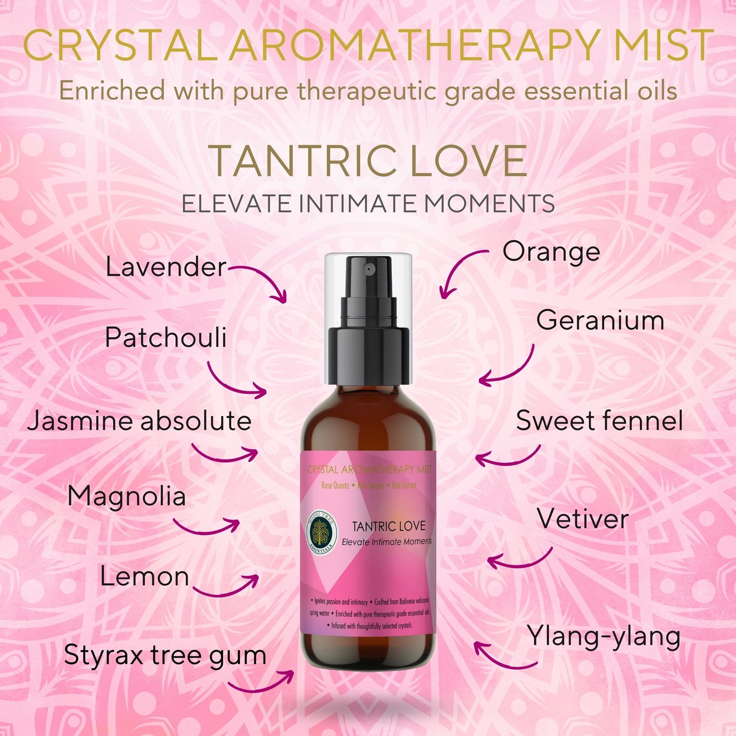 Bodhi Tree Crystal Aromatherapy Mist - Tantric Love 120 ml