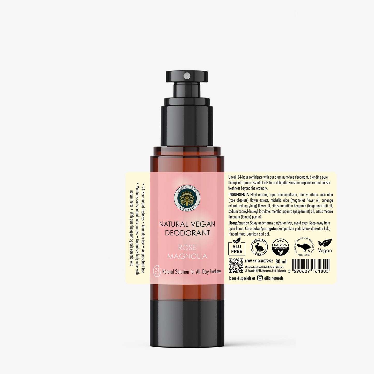Bodhi Tree Natural Vegan Deodorant - Rose Magnolia 80 ml