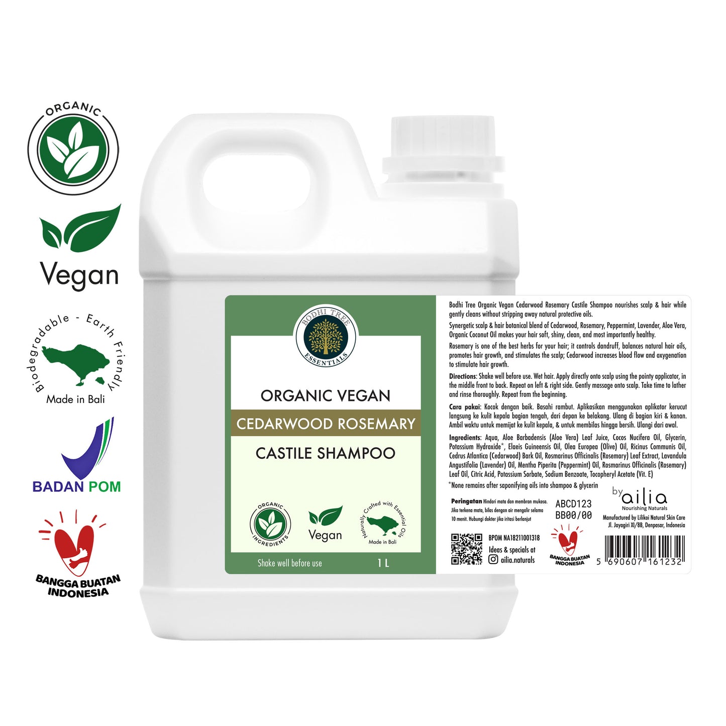 Bodhi Tree Organic Vegan Cedarwood Rosemary Castile Shampoo 1000 ml