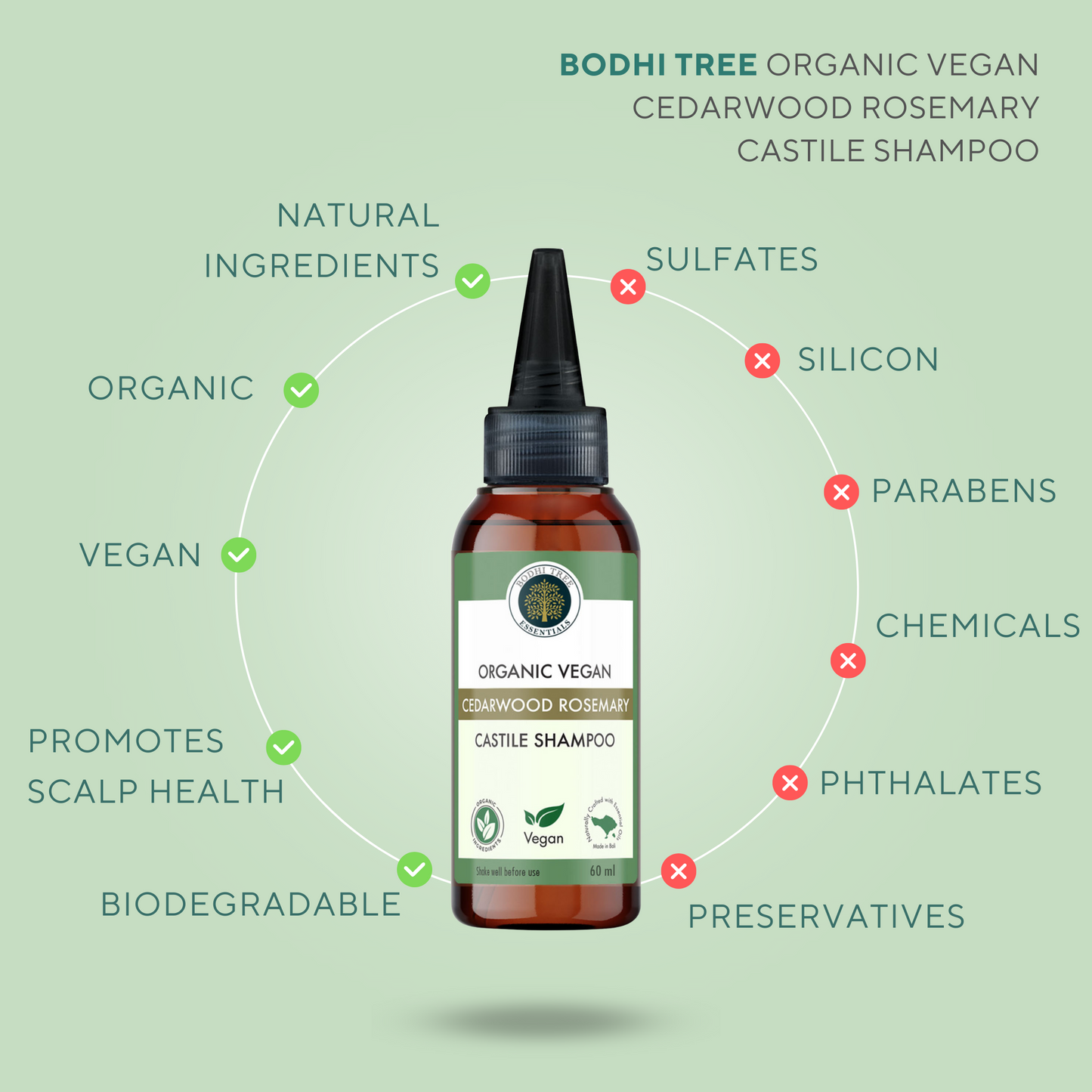 Bodhi Tree Organic Vegan Cedarwood Rosemary Castile Shampoo 250 ml