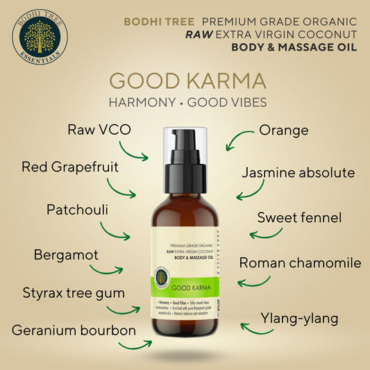 Bodhi Tree Premium Grade Organic Raw Extra Virgin Coconut Body & Massage Oil - Good Karma 120 ml