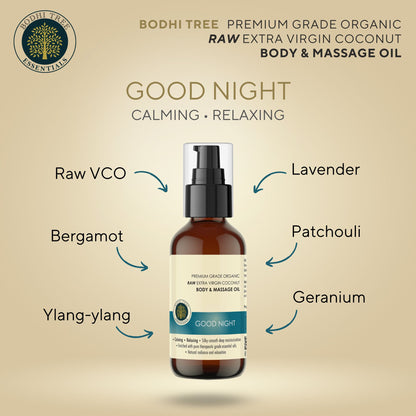 Bodhi Tree Premium Grade Organic Raw Extra Virgin Coconut Body & Massage Oil - Good Night 120 ml