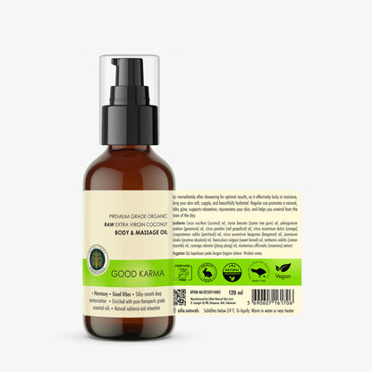 Bodhi Tree Premium Grade Organic Raw Extra Virgin Coconut Body & Massage Oil - Good Karma 120 ml