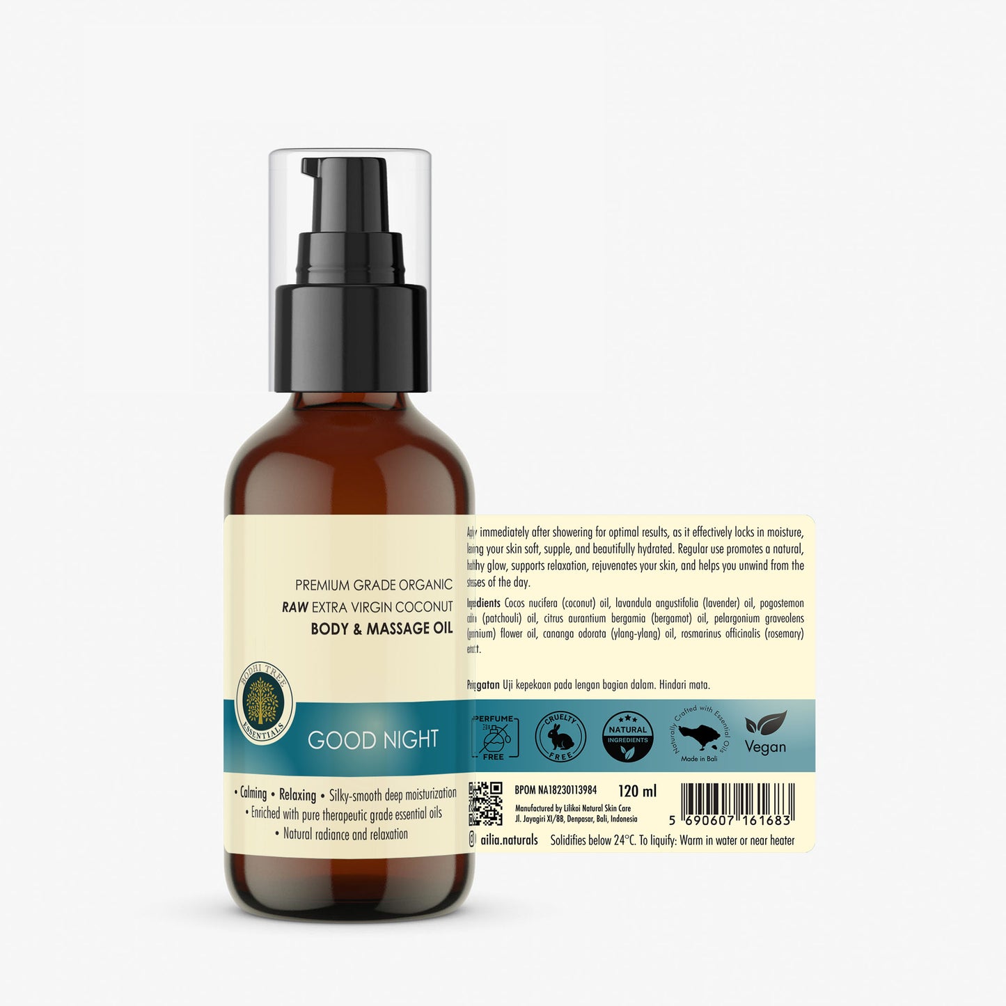 Bodhi Tree Premium Grade Organic Raw Extra Virgin Coconut Body & Massage Oil - Good Night 120 ml