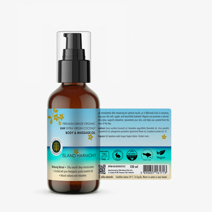 Bodhi Tree Premium Grade Organic Raw Extra Virgin Coconut Body & Massage Oil - Island Harmony 120 ml